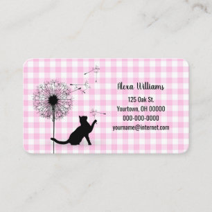 Tarjeta De Visita Gato Negro Con Dandelions En Gingham