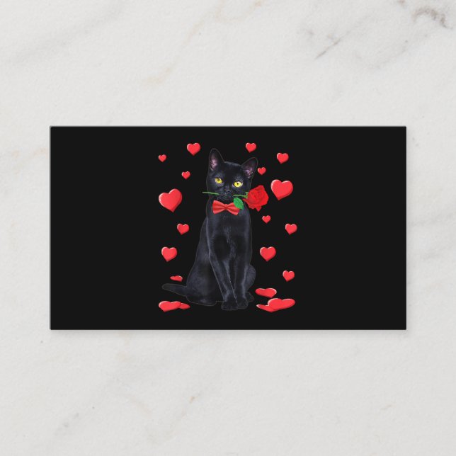 Tarjeta De Visita Gato negro con Rosa Valentine Camisa San Valentín (Anverso)