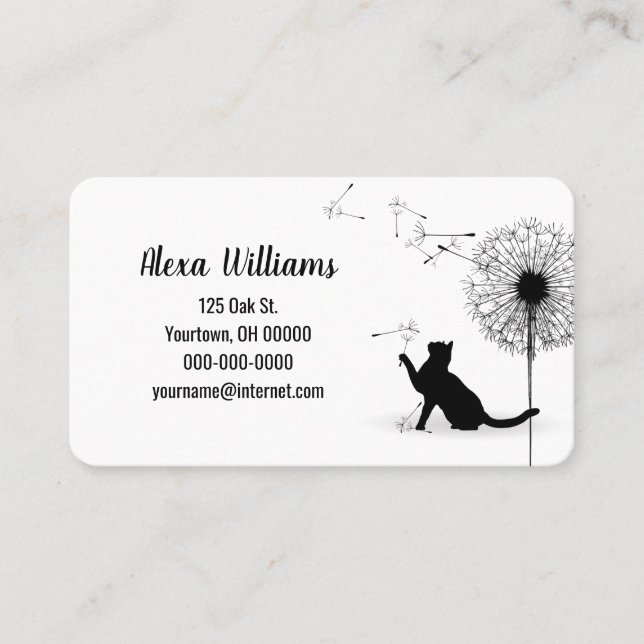 Tarjeta De Visita Gato negro con semillas de Dandelion (Anverso)