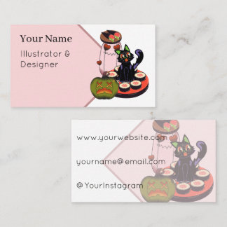 Tarjeta De Visita Gato negro de Halloween lindo sentado en sushi