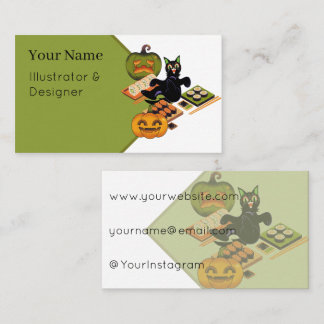 Tarjeta De Visita Gato Negro Espeluznante y Festín de Sushi de Hallo