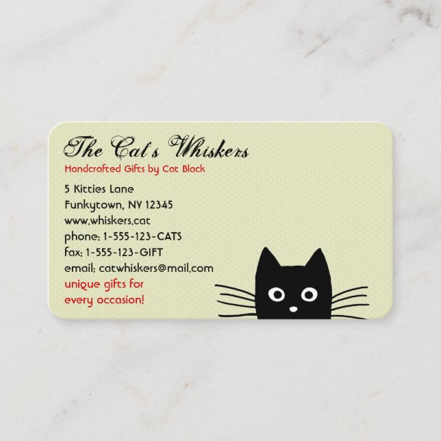 Tarjeta De Visita Gato Negro Espiando (Anverso)
