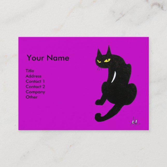 Tarjeta De Visita GATO NEGRO, Fuchsia violeta púrpura (Anverso)