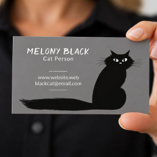 Tarjeta De Visita Gato Negro Genial con Cola Larga Felino Divertid
