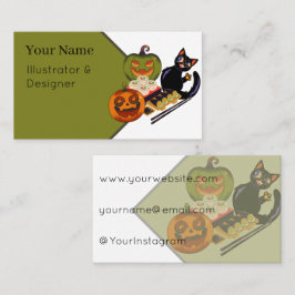 Tarjeta De Visita Gato negro juguetón y temaki sushi de calabaza mar