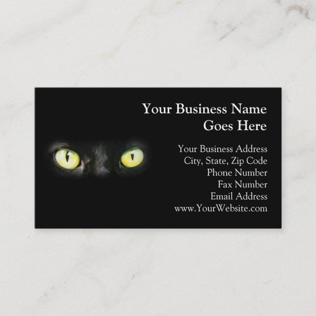 Tarjeta De Visita Gato negro, ojos verdes amarillos, elegantes y fan (Anverso)