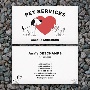 Tarjeta De Visita Gato, perro y corazón - Servicios Mascotas