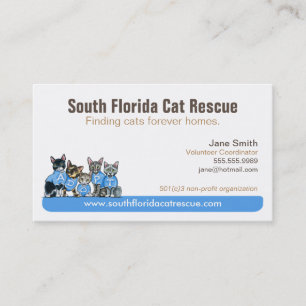 Tarjeta De Visita Gato Rescate No Beneficio Etiquetado Azul