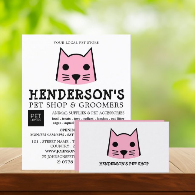 Tarjeta De Visita Gato rosa, tienda de Mascotas y agricultores (Subido por el creador)