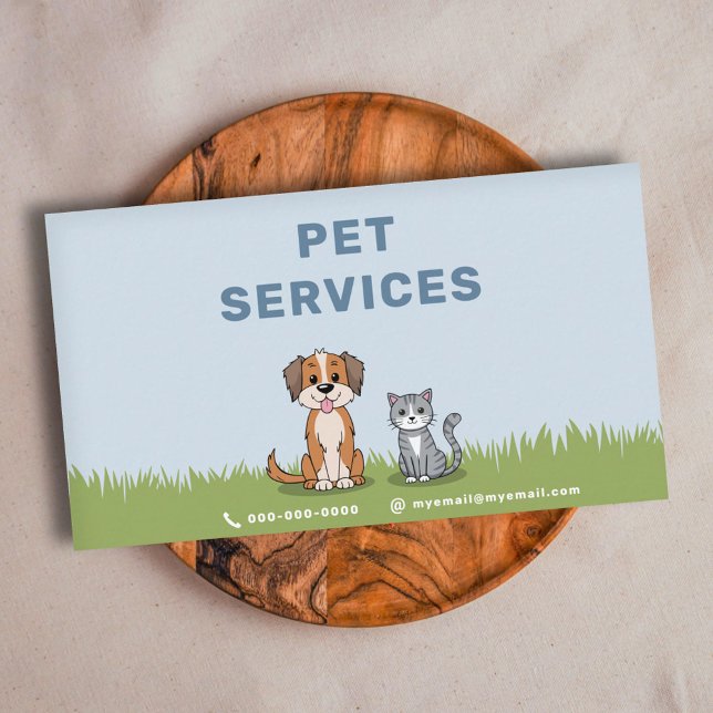 Tarjeta De Visita Gato y perro personalizado - Servicios de Mascota (Cartoon Cat & Dog - Pet Services Business Card)
