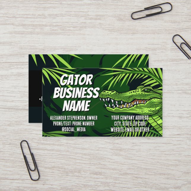 Tarjeta De Visita Gator Business Cards Alligator Logo Contractor (Anverso/Reverso In Situ)
