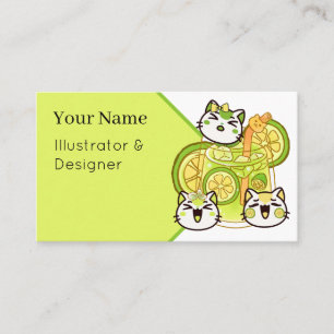 Tarjeta De Visita Gatos adorables Kawaii de limonada de verano