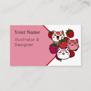 Tarjeta De Visita Gatos Kawaii Adorables con Frambuesas