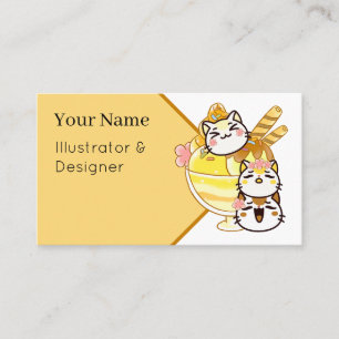 Tarjeta De Visita Gatos Kawaii Adorables con Gigante Copa de Helado