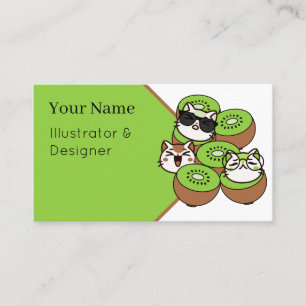 Tarjeta De Visita Gatos Kawaii Adorables en Fruta de Kiwi Tropical