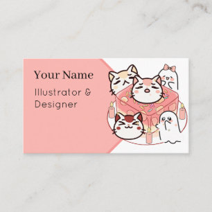 Tarjeta De Visita Gatos Kawaii Adorables y Ritual Mágico de Jalea