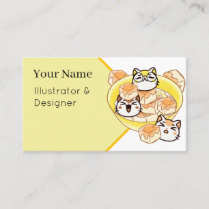 Tarjeta De Visita Gatos Kawaii Adorables y Tazón de Tofu