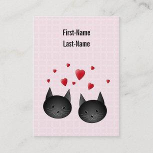 Tarjeta De Visita Gatos negros lindos con los corazones, en pálido