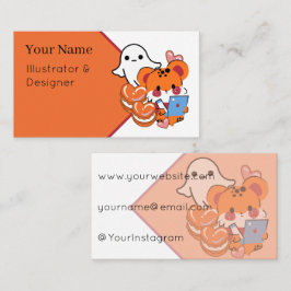 Tarjeta De Visita Gatos Orange Kawaii con Macarons de Corazón y Fant