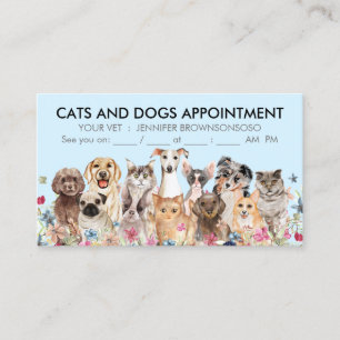 Tarjeta De Visita Gatos y perros florales azules ilustrados