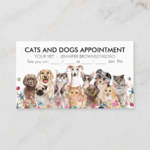 Tarjeta De Visita Gatos y Perros Ilustrados Flor Blanca