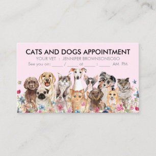Tarjeta De Visita Gatos y perros ilustrados florales rosados