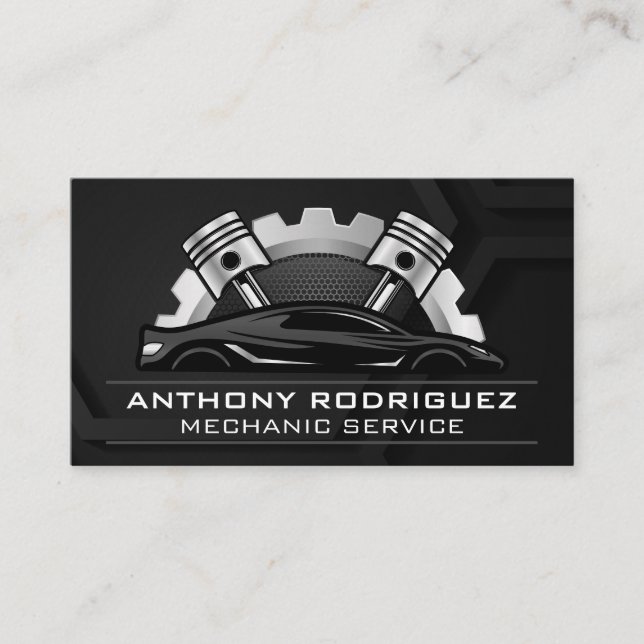 Tarjeta De Visita Gear y pistones del motor | Servicios automáticos (Anverso)