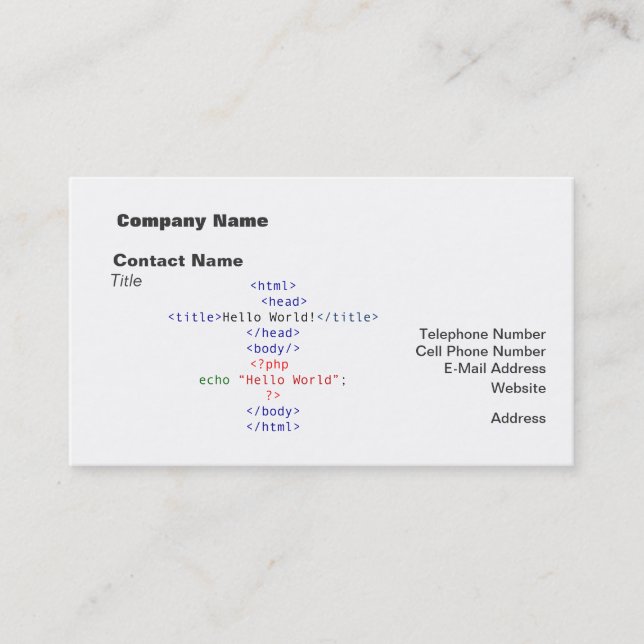 Tarjeta De Visita Geek php Greeting (Anverso)