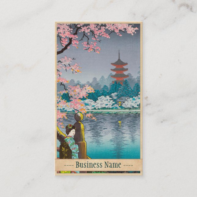 Tarjeta De Visita Geisha y cerezo, paisaje del japonés del parque de (Anverso)