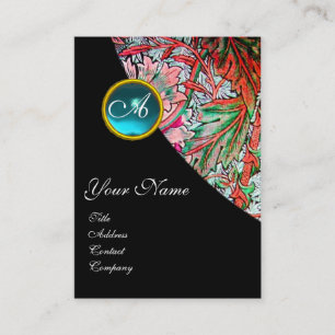 Tarjeta De Visita GEM AZUL DAMASK MONOGRAM 3 fuchsia rosa verde rojo