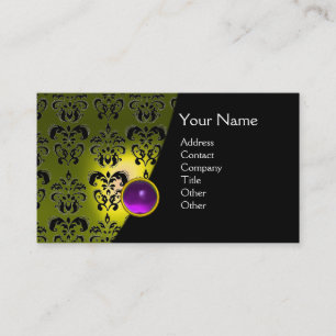 Tarjeta De Visita GEM DAMASK MONOGRAM amatista púrpura amarillo
