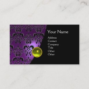 Tarjeta De Visita GEM DAMASK MONOGRAM amethyst amarillo púrpura