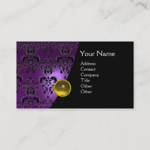 Tarjeta De Visita GEM DAMASK MONOGRAM amethyst amarillo púrpura
