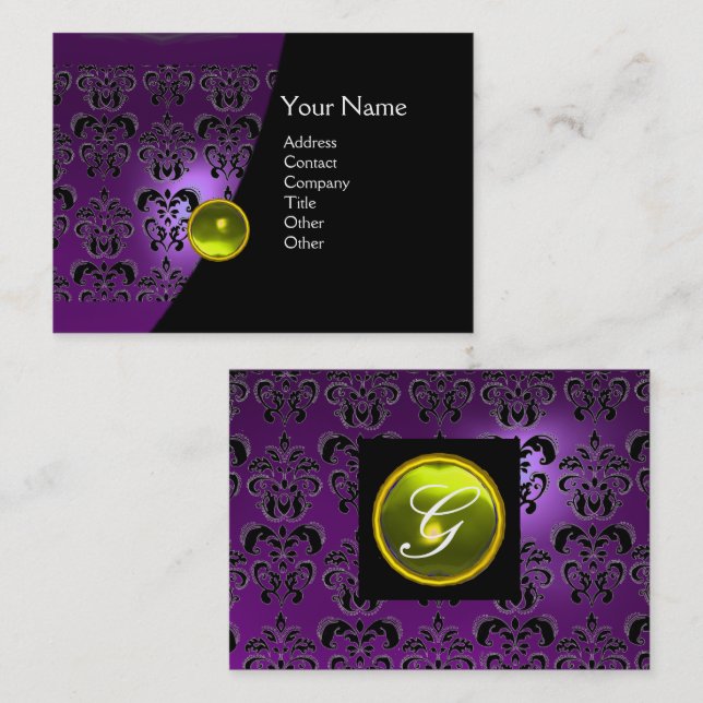 Tarjeta De Visita GEM DAMASK MONOGRAM amethyst púrpura (Anverso / Reverso)