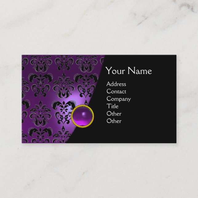 Tarjeta De Visita GEM DAMASK MONOGRAM amethyst púrpura (Anverso)