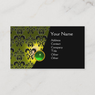 Tarjeta De Visita GEM DAMASK MONOGRAM Esmeralda verde amarillo