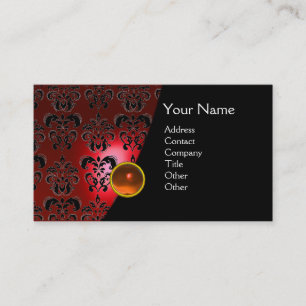 Tarjeta De Visita GEM DAMASK MONOGRAM naranja de topaz rojo