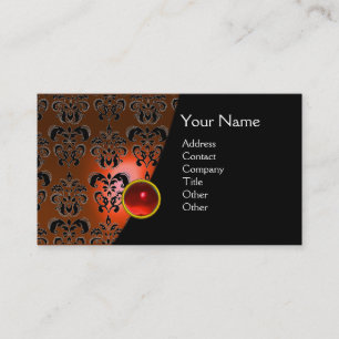 Tarjeta De Visita GEM DAMASK MONOGRAM naranja rubí rojo