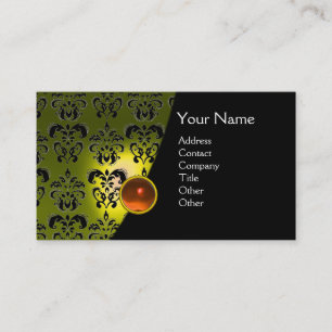 Tarjeta De Visita GEM DAMASK MONOGRAM naranja topaz amarillo