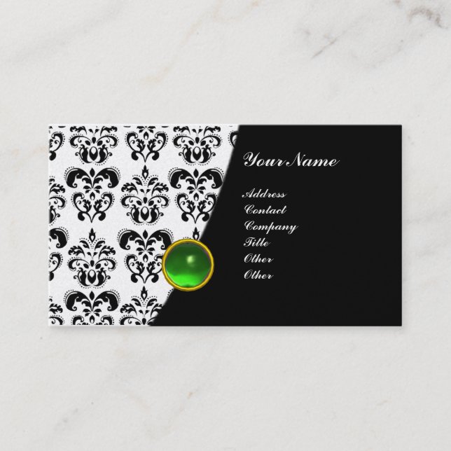 Tarjeta De Visita GEM DAMASK MONOGRAM perla de esmeralda verde (Anverso)