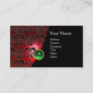 Tarjeta De Visita GEM DAMASK MONOGRAM rojo topaz jade