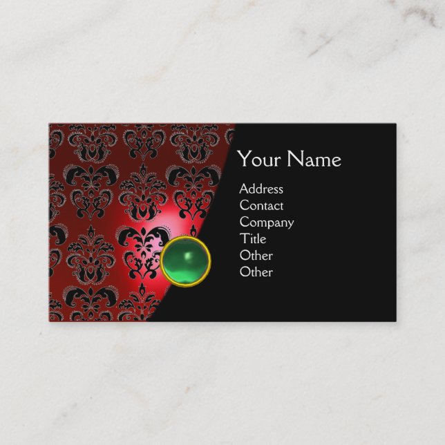 Tarjeta De Visita GEM DAMASK MONOGRAM rojo topaz jade (Anverso)