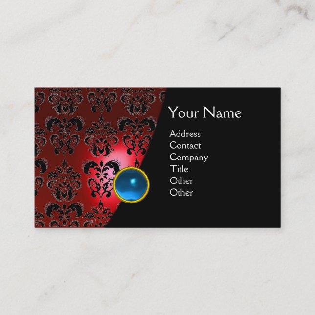 Tarjeta De Visita GEM DAMASK MONOGRAM rojo topaz jade (Anverso)