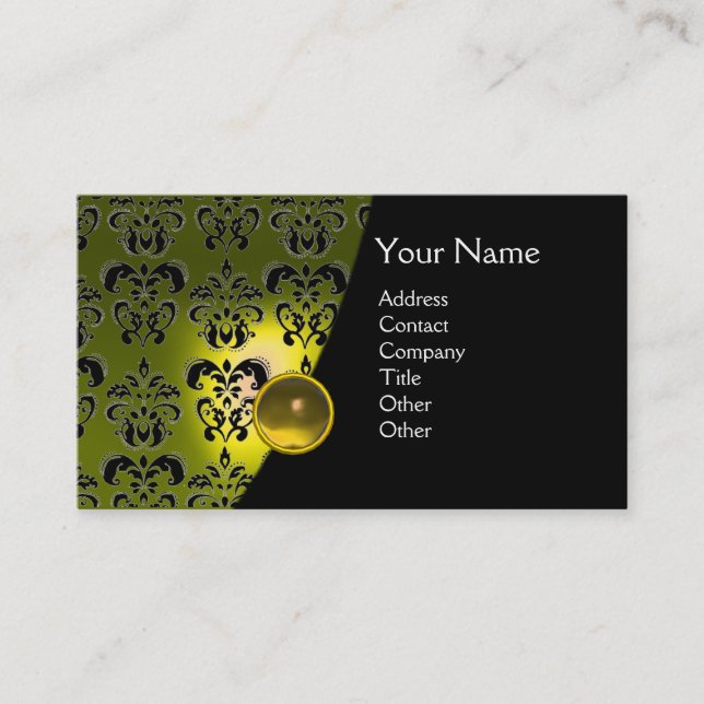 Tarjeta De Visita GEM DAMASK MONOGRAM topaz amarillo (Anverso)