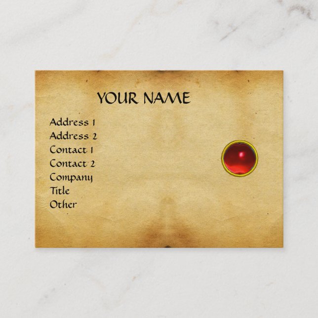 Tarjeta De Visita GEM MON ,RED RUBY, GRAY AGATA , oro pergamino (Anverso)