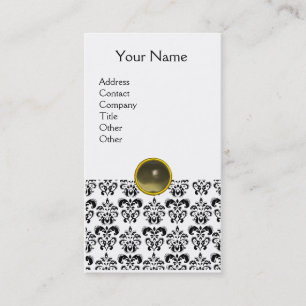 Tarjeta De Visita Gema DAMASK MONOGRAM agate gris blanco