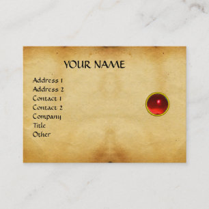 Tarjeta De Visita GEMA LUNES, RUBÍ ROJO, AGATA GRIS, pergamino