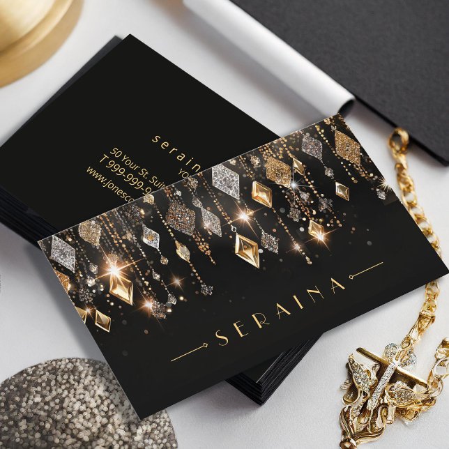 Tarjeta De Visita Gemas de oro y plata en negro ID1035 (Subido por el creador)