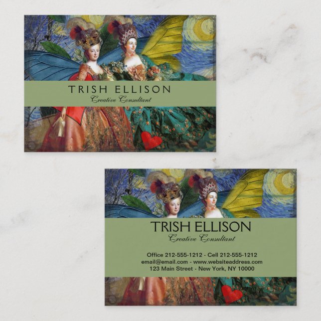 Tarjeta De Visita Géminis Gítico clásico Mujer mariposa (Anverso / Reverso)