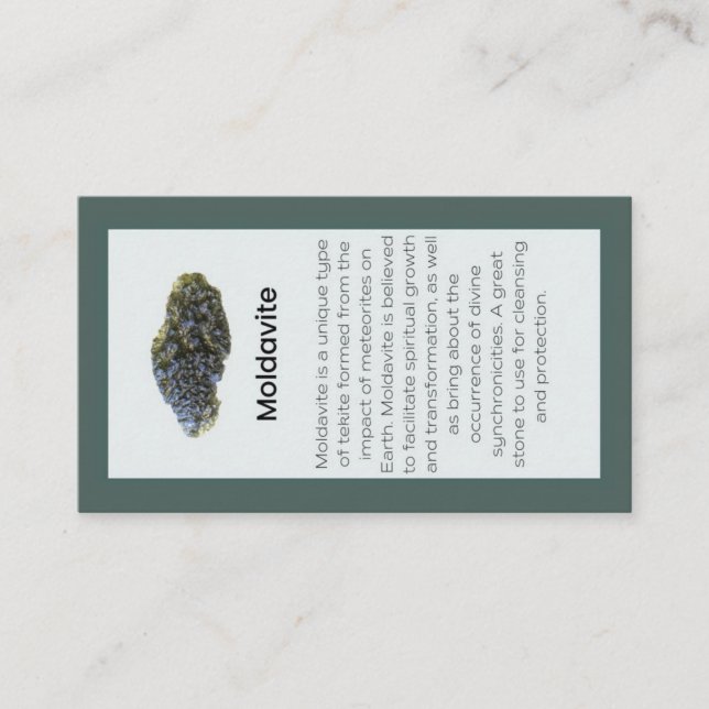 Tarjeta De Visita Gemstone Moldavite Crystal significa Joyería (Anverso)